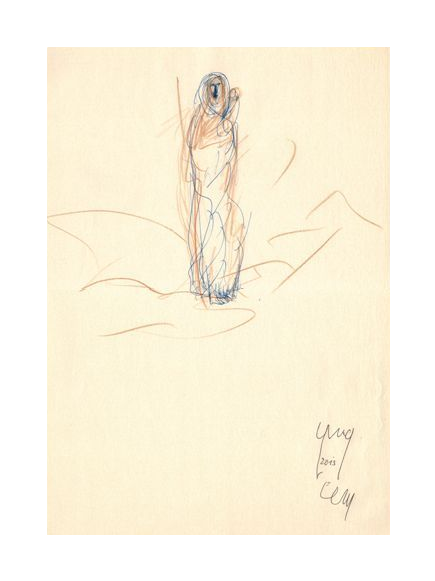 Madonna, Variation 1 I Buntstift mit blauem Stift I 29,5 x 41,0 I 2013