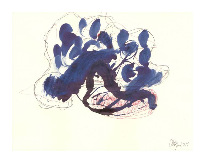 Die blauen Tänzer I Aquarell, schwarzer Stift, Rotstift I 40,0 x 30,0 I 2013